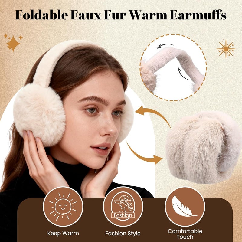 Cutecrop Ear Muffs for Winter Women, Earmuffs for Women Winter Ear Muffs Foldable Soft Faux Furry Ear Warmers Covers - Image 3